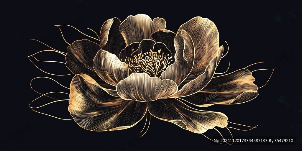 牡丹花线描金轻奢