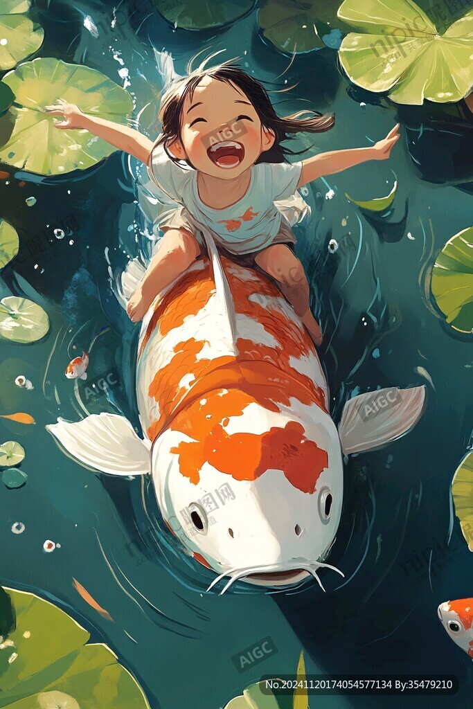 人物锦鲤插画