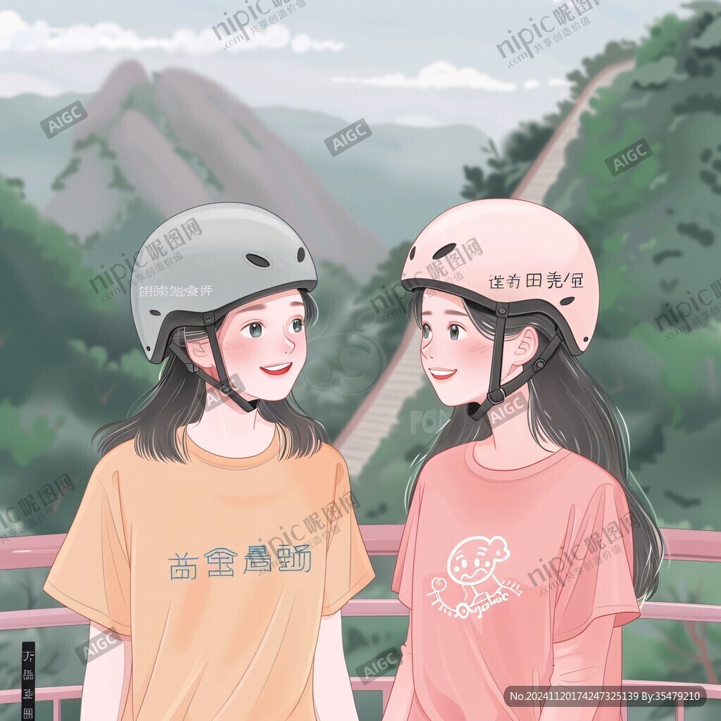 闺蜜旅行插画