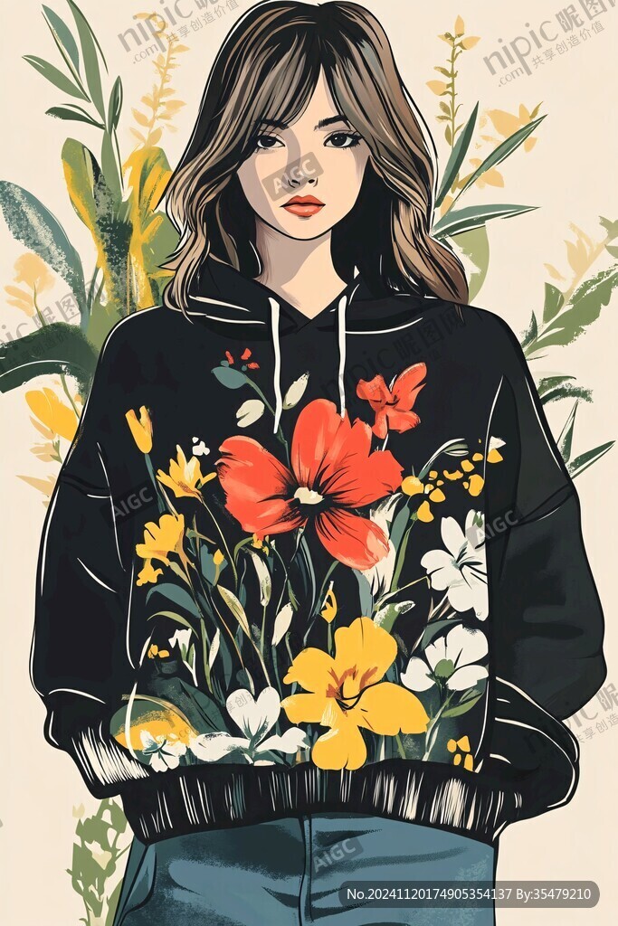 少女与花插画