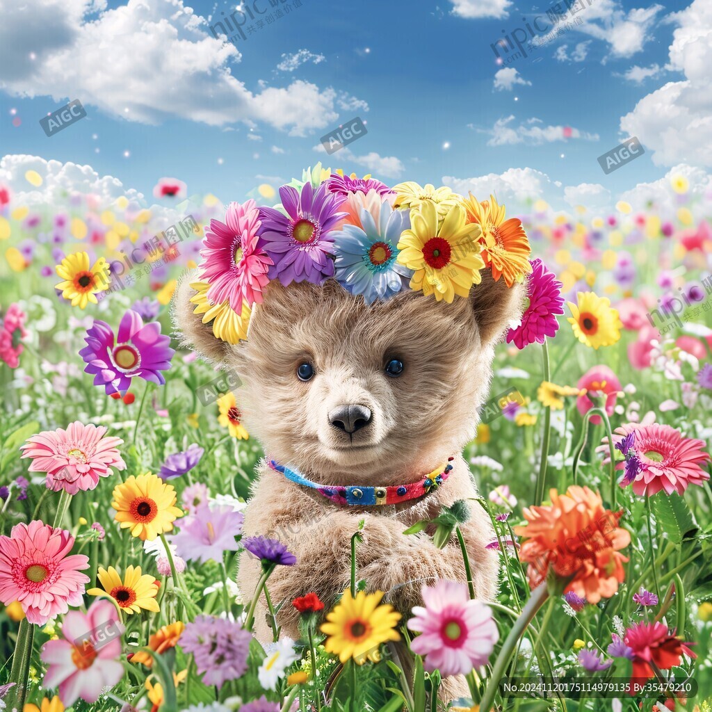 花朵下的熊