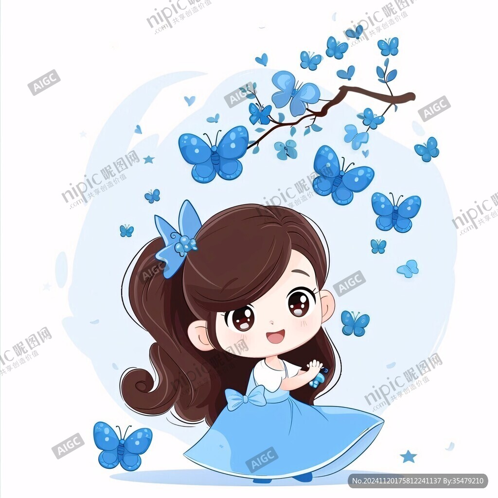蓝色女孩插画