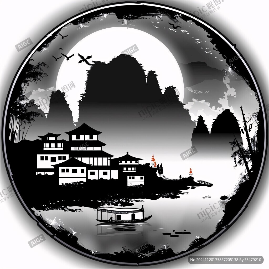 圆形装饰画山水图