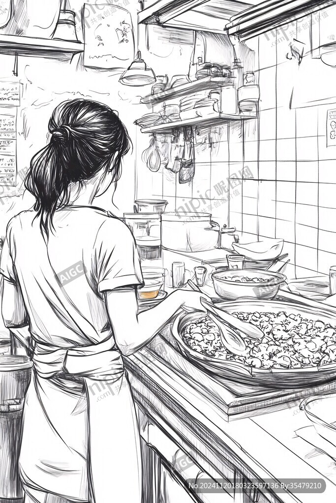 美食街线稿