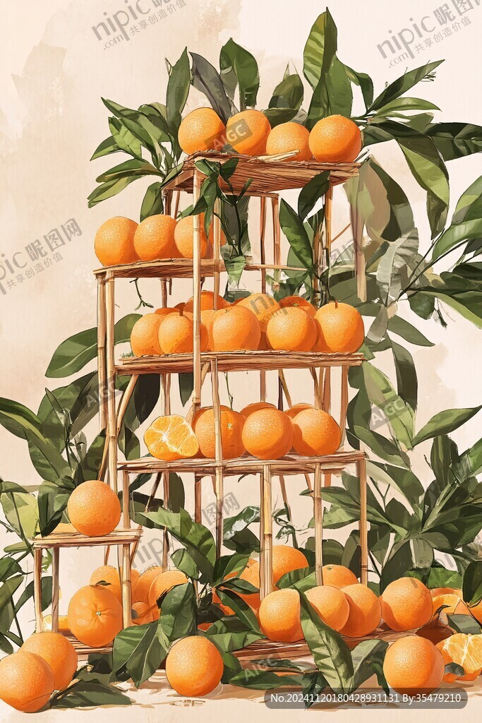 手绘沃柑包装插画