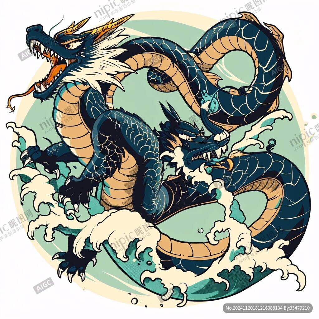 手绘双龙插画