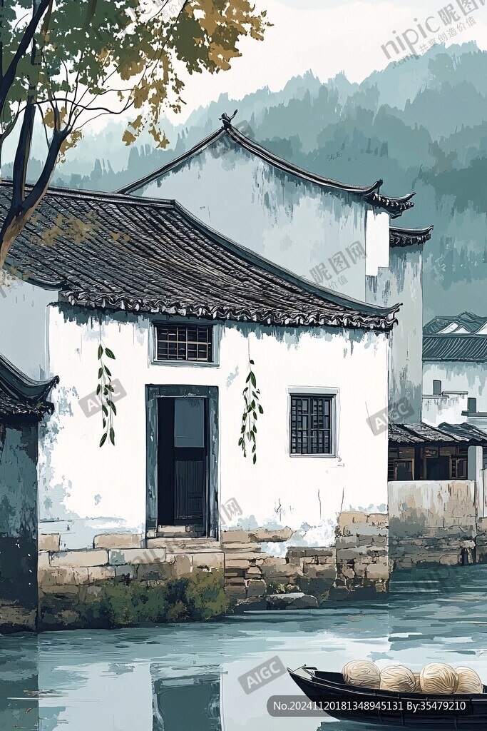 江南房屋插画