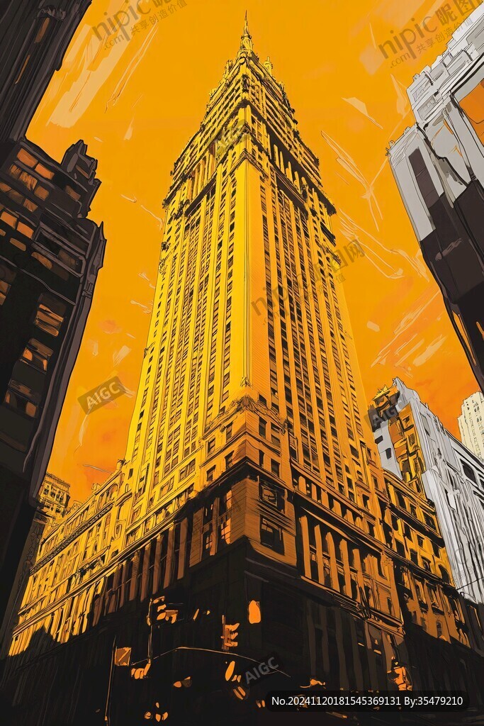 金色纽约插画旅游建筑