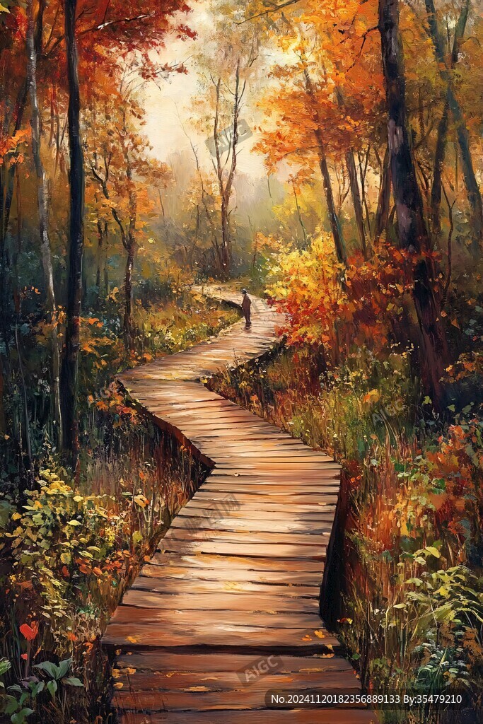 秋天森林画唯美秋色