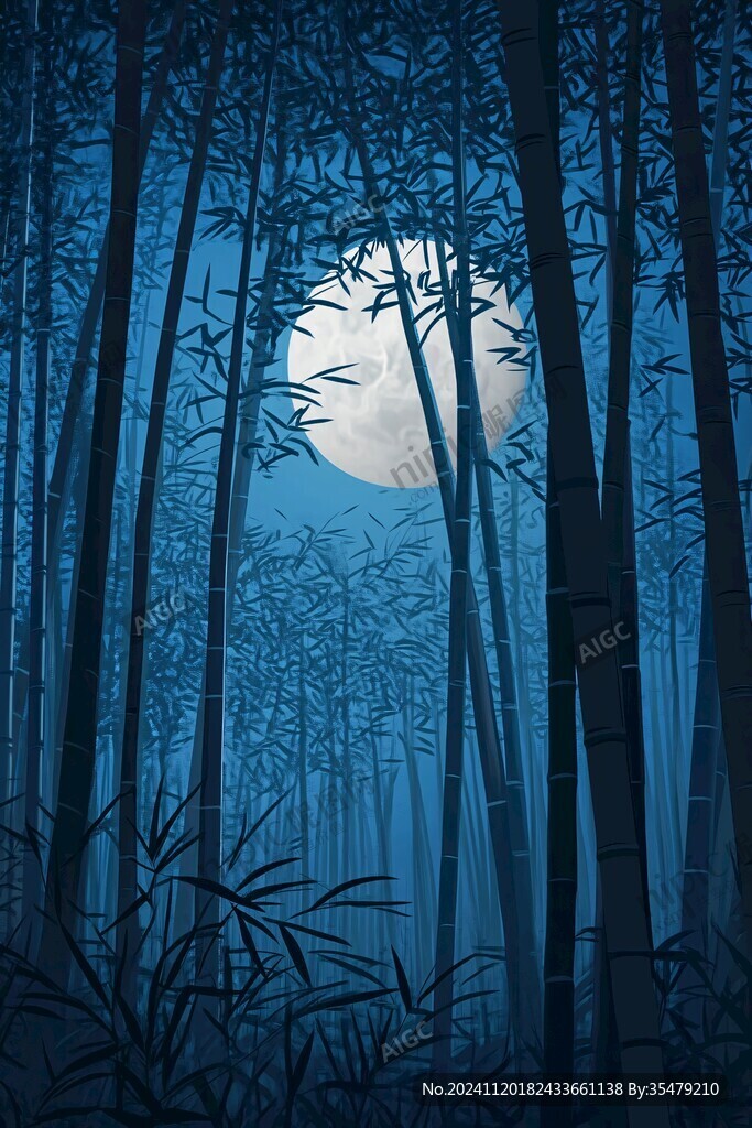 月夜竹林背景