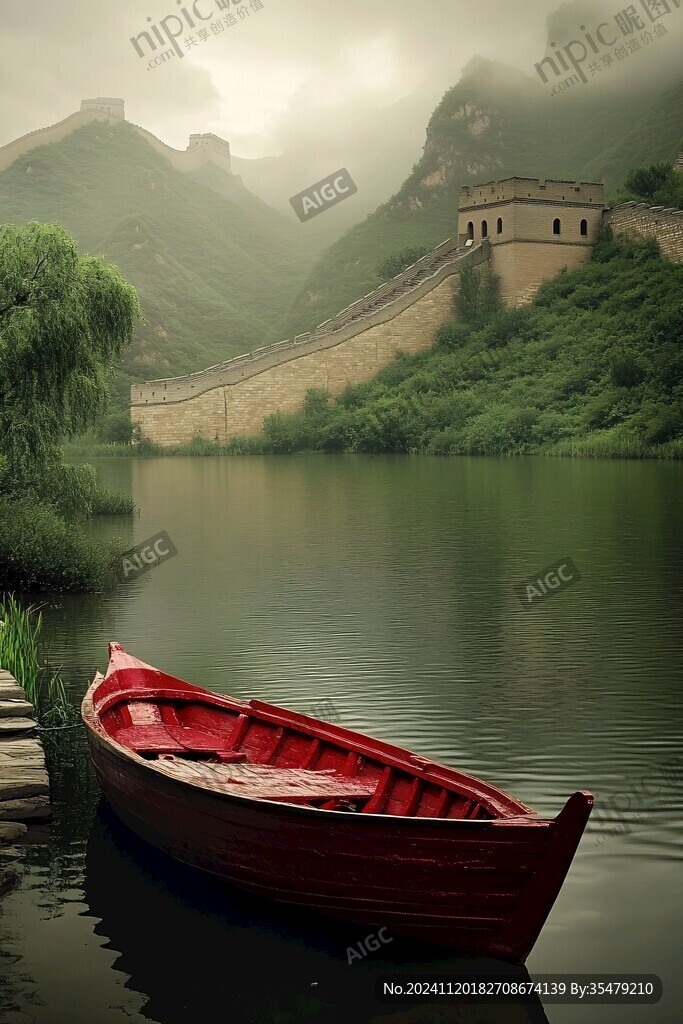 意境湖泊小船