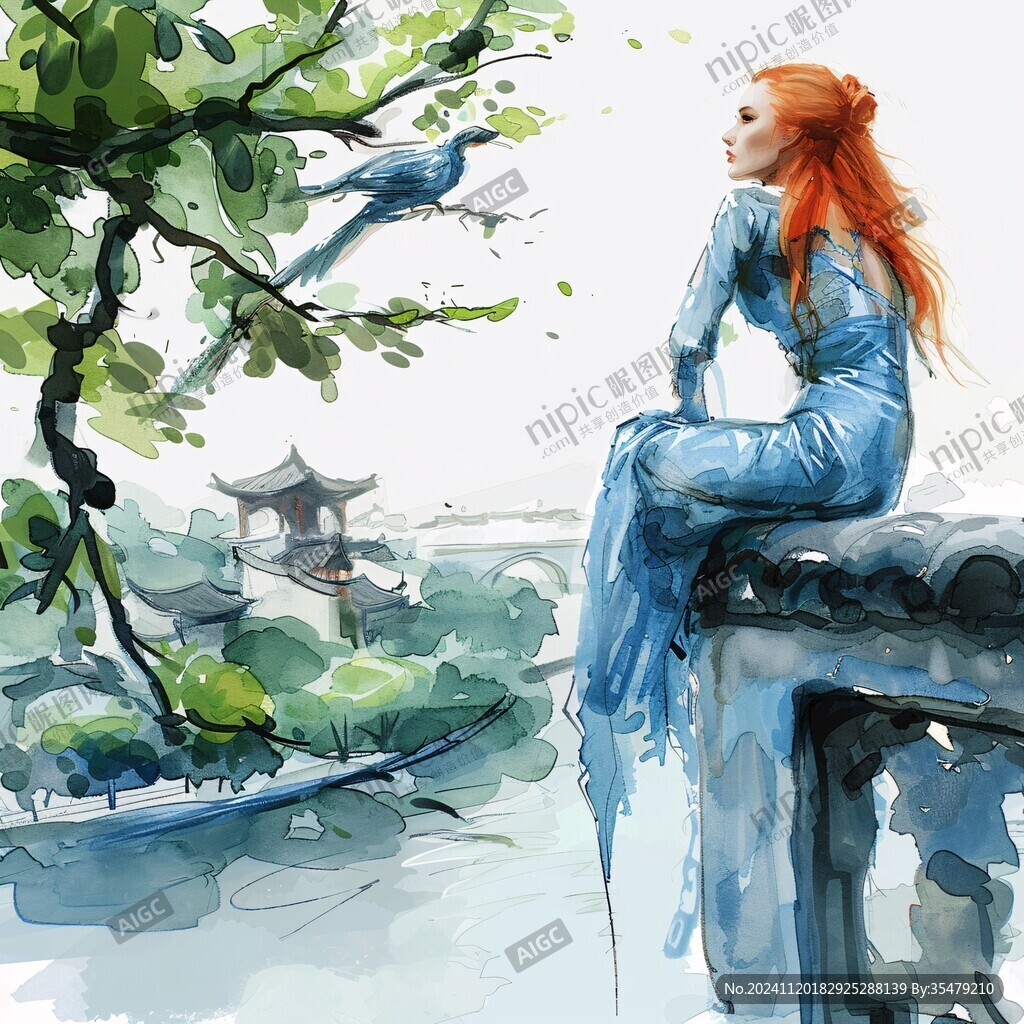 手绘人物风景