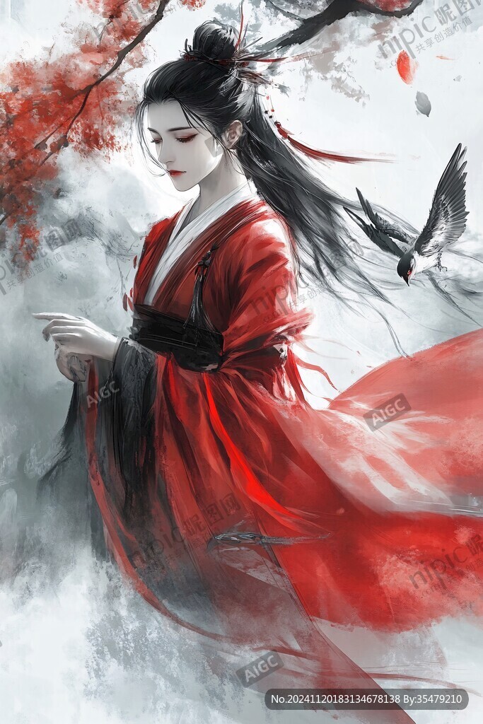 红衣少女设计古风