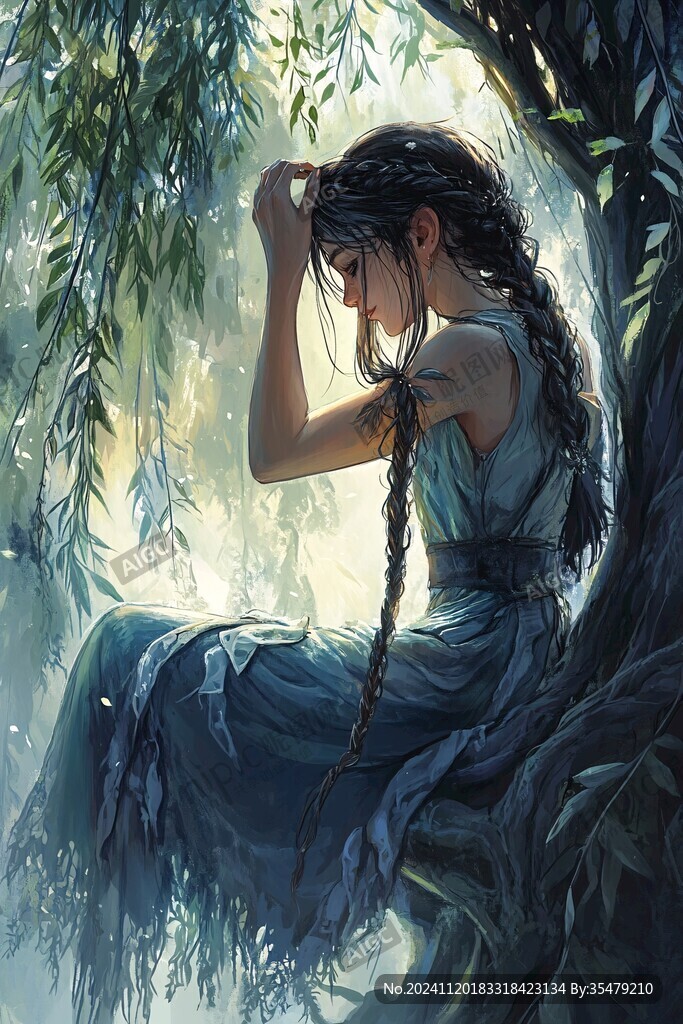 唯美意境少女插画