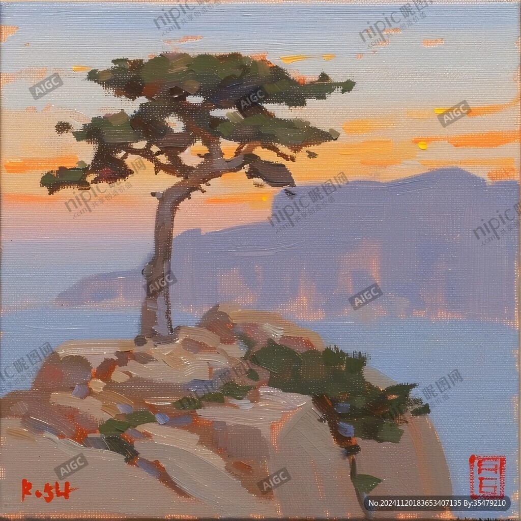 迎客松油画