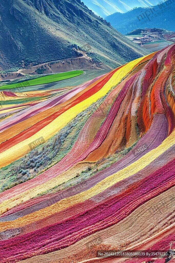 花海里的彩虹山