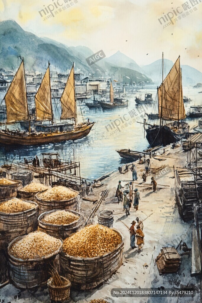 古代码头劳动场景