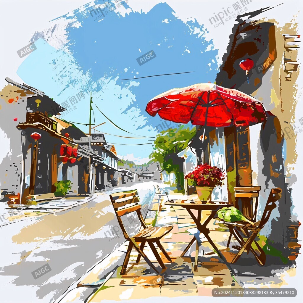 水墨花伞街景