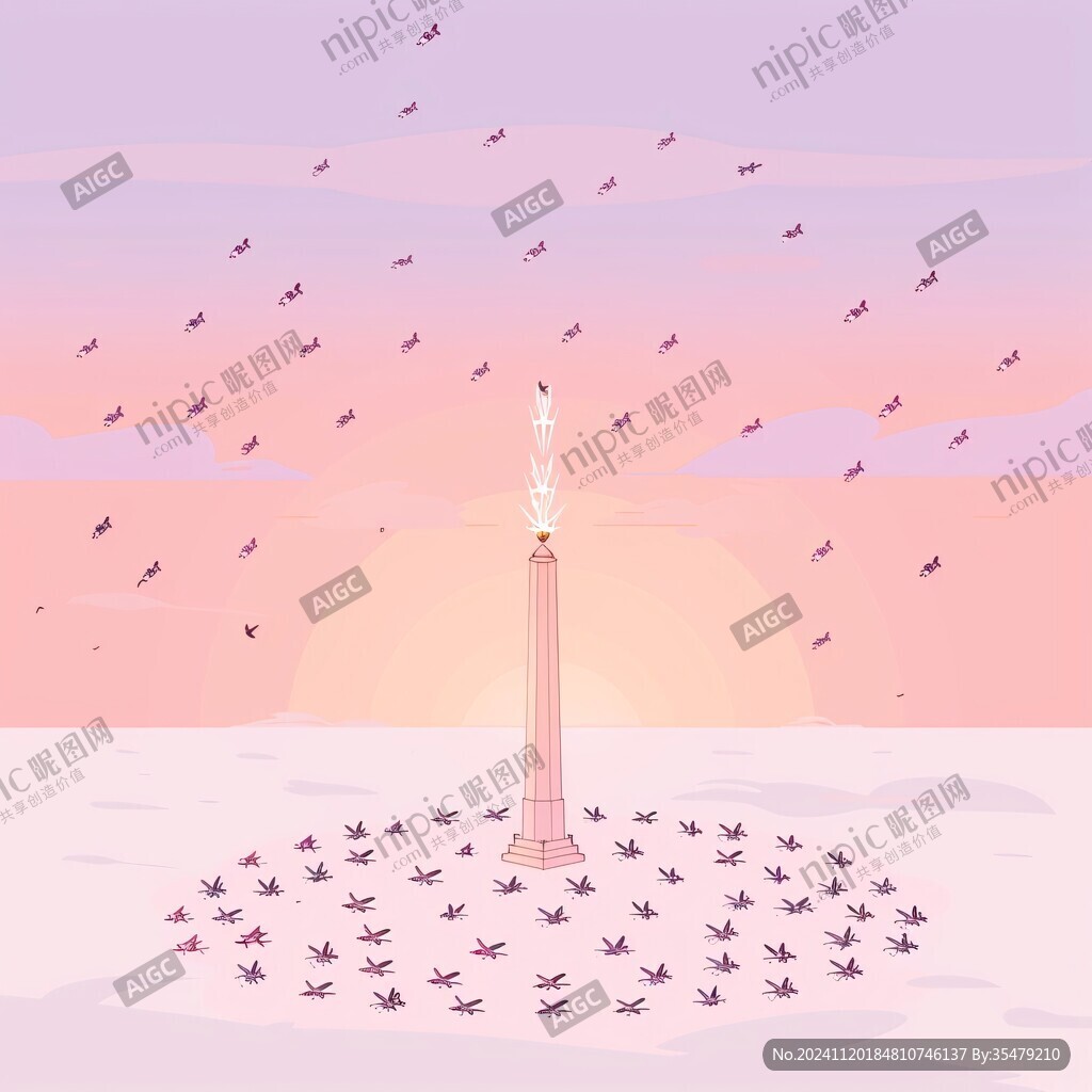 防洪纪念塔插画
