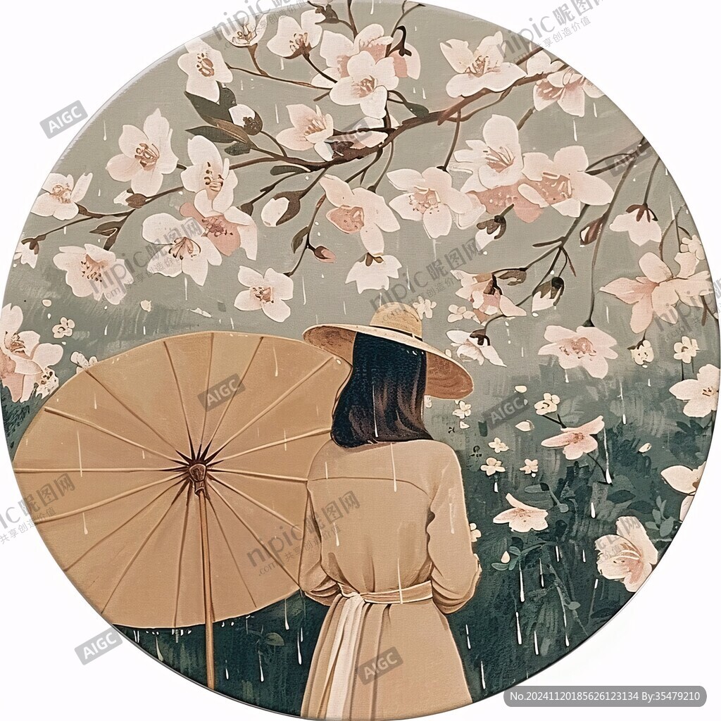 24节气打伞美女插画