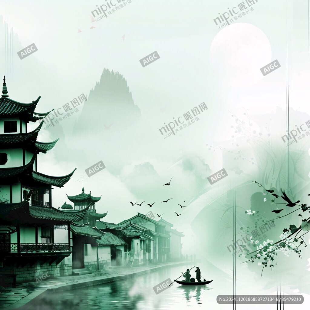 楼阁山水意境画