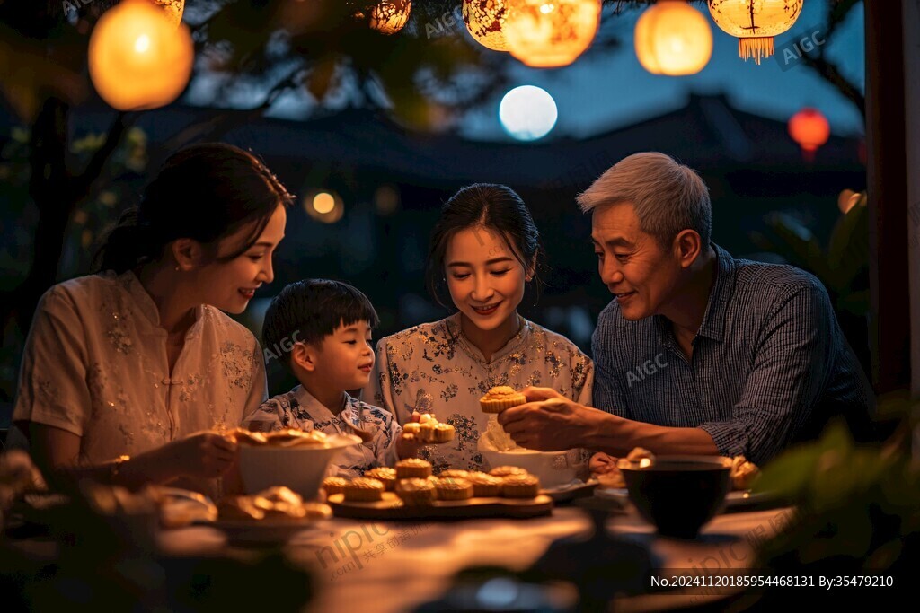 一家人吃月饼