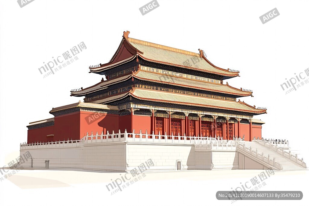 故宫午门立面插画图