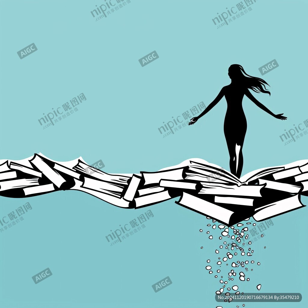 女人站在书上