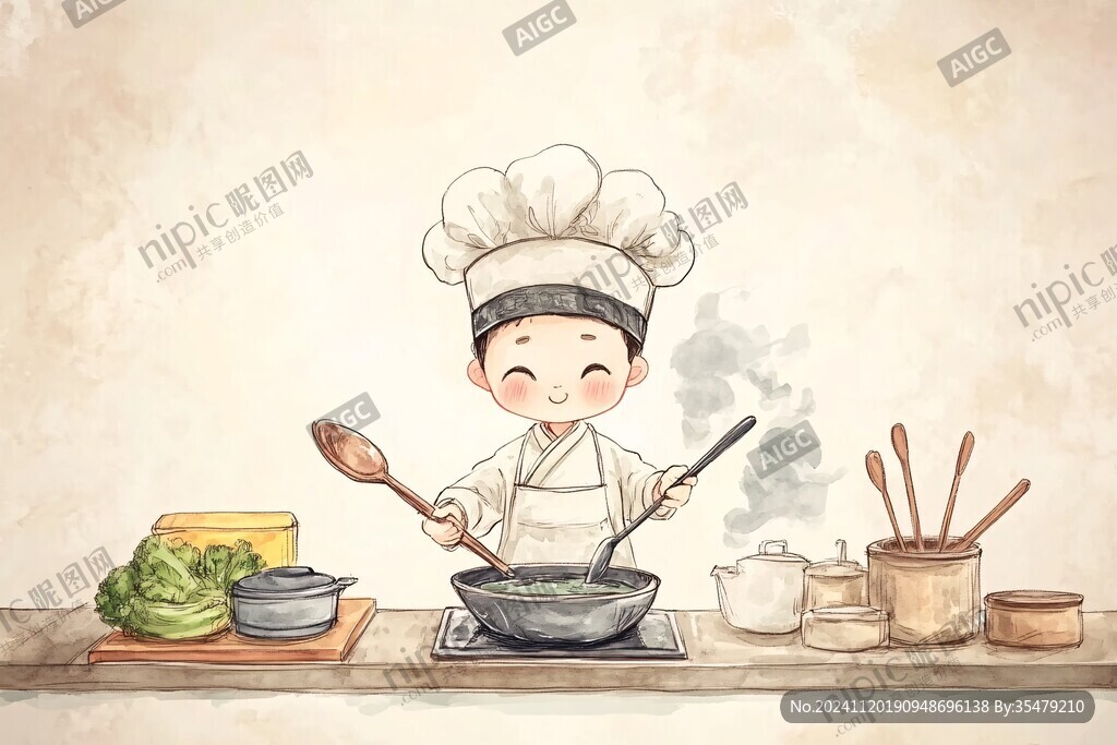 做美食男孩插画