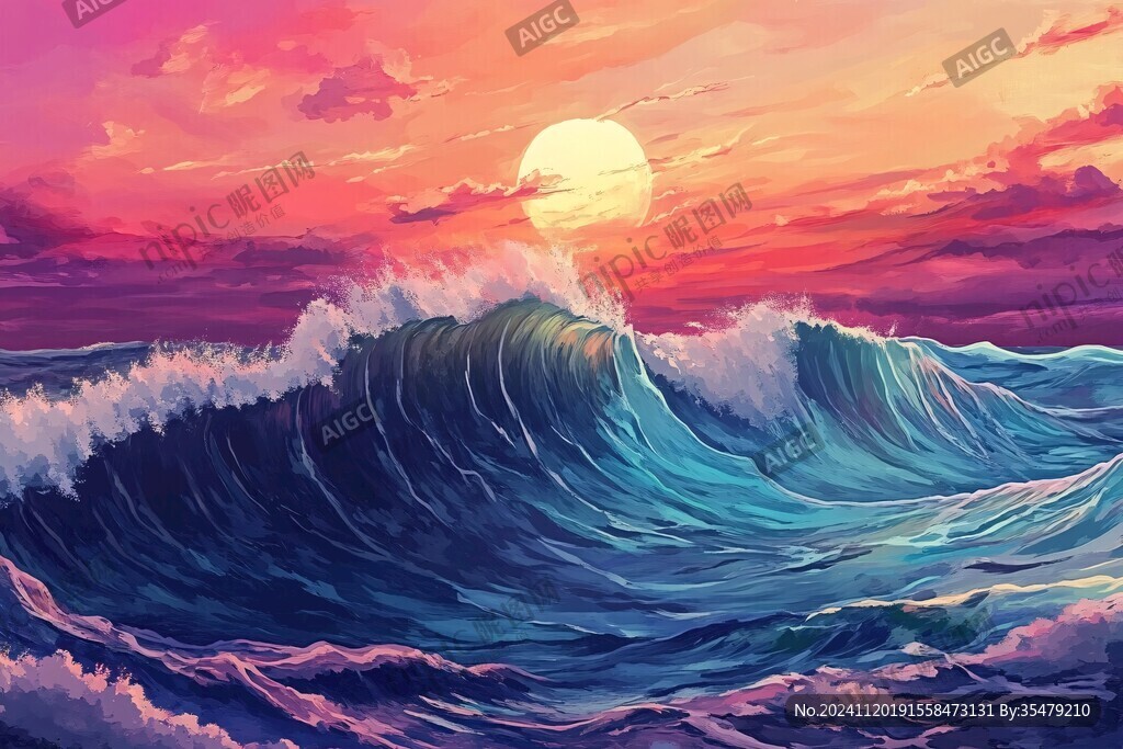 海上落日插画