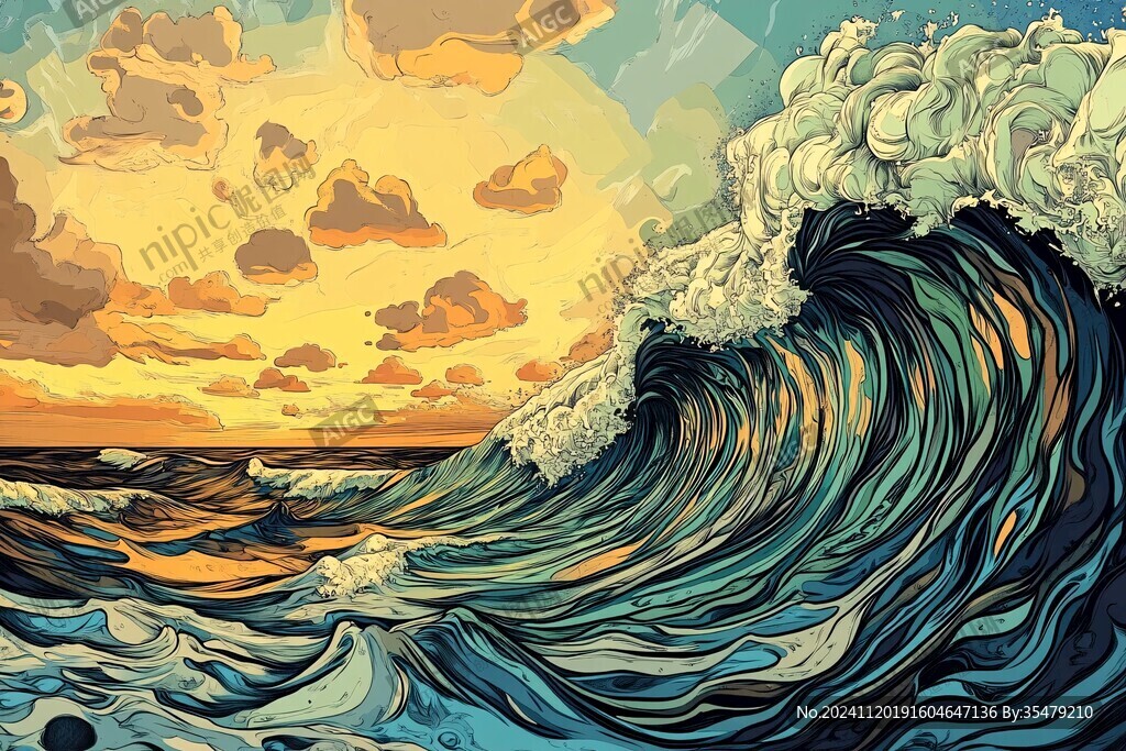 波涛海浪插画