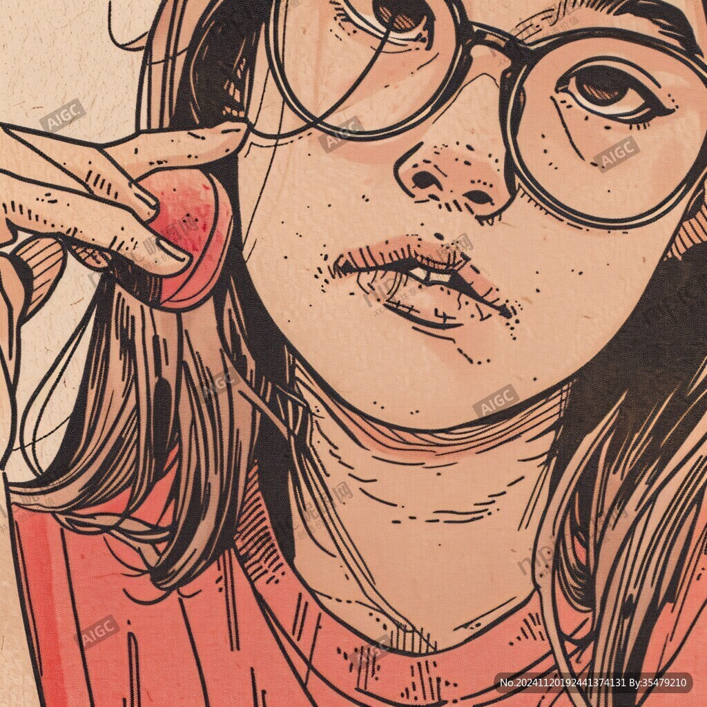 手绘眼镜女孩