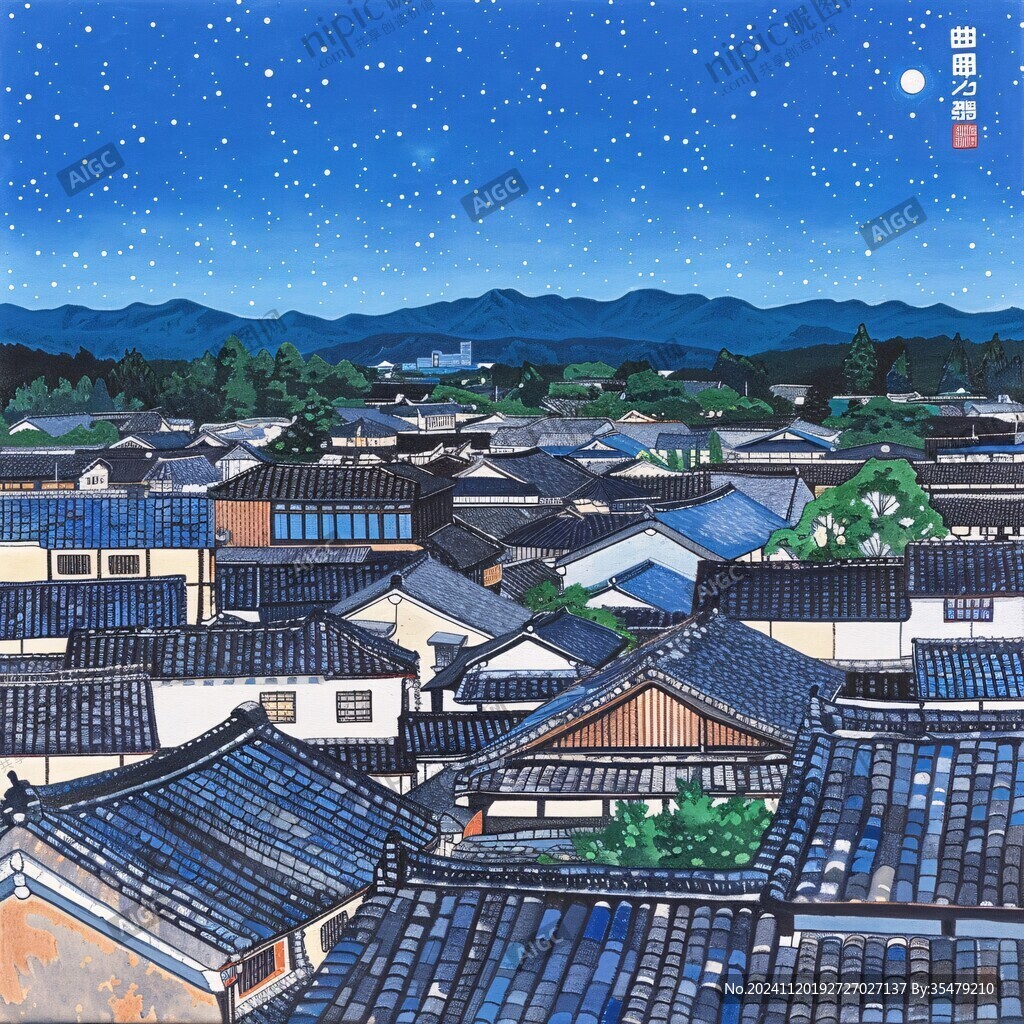 木版插画吉田街道