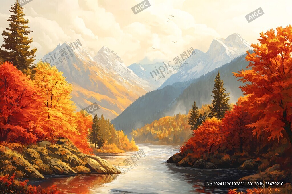 秋天森林画秋天壁纸