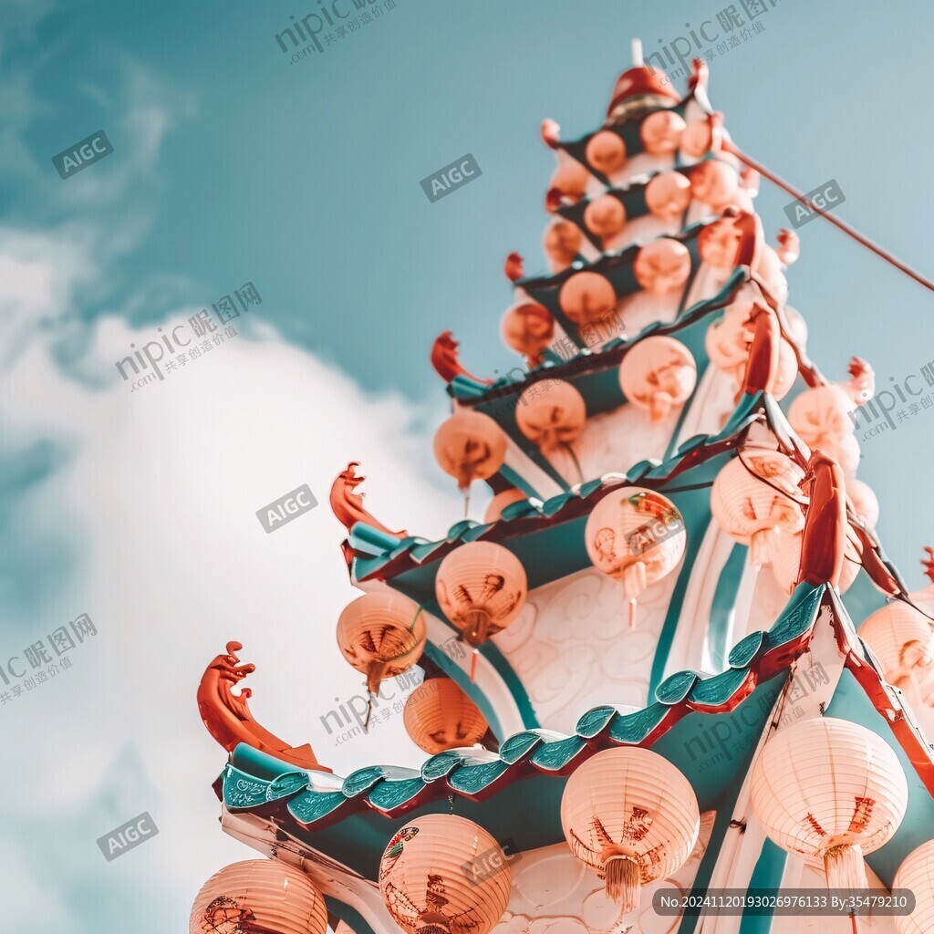 满天淡彩云霞风铃斗拱