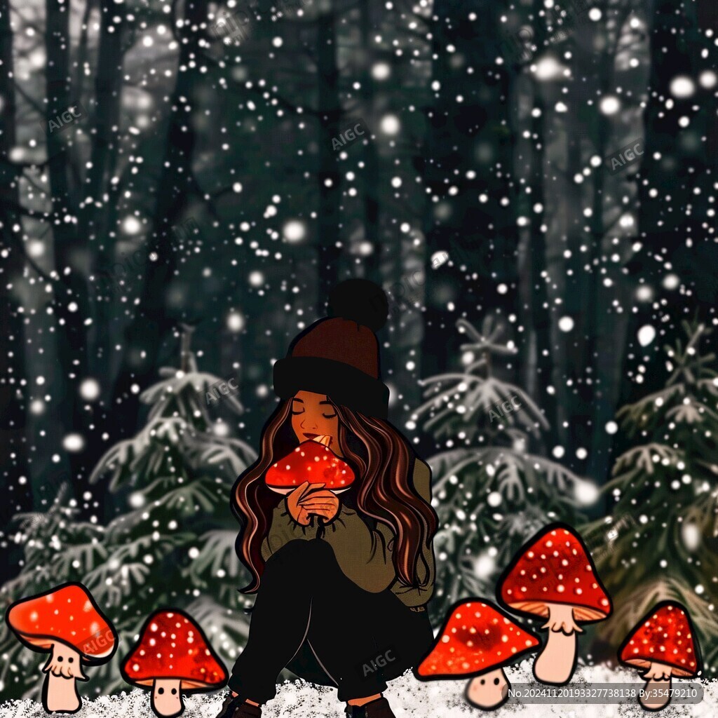 蘑菇下的小姑娘