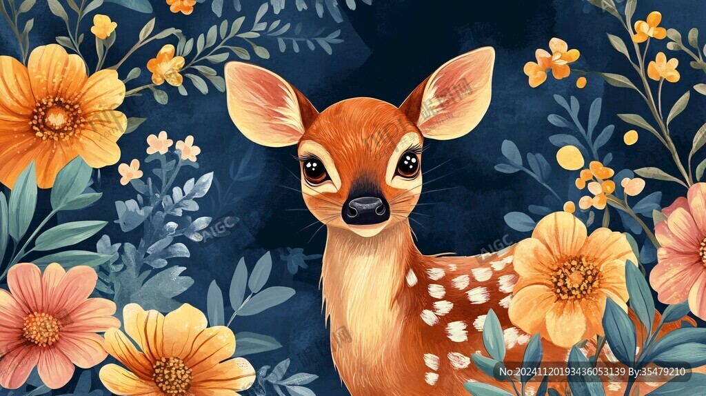鹿与花插画