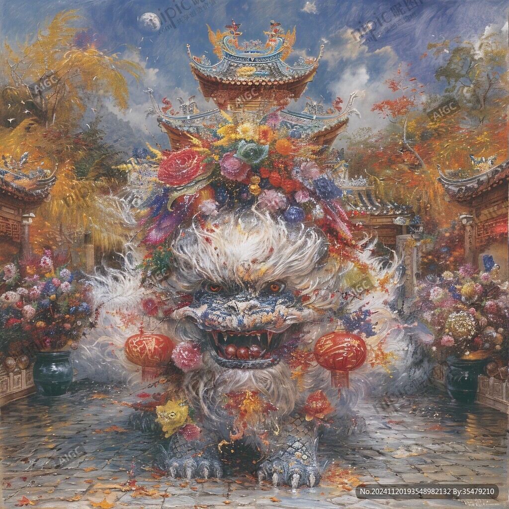 醒狮油画