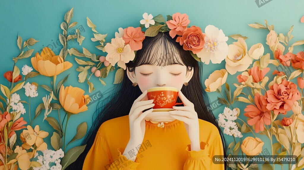 女孩奶茶人物包装插画
