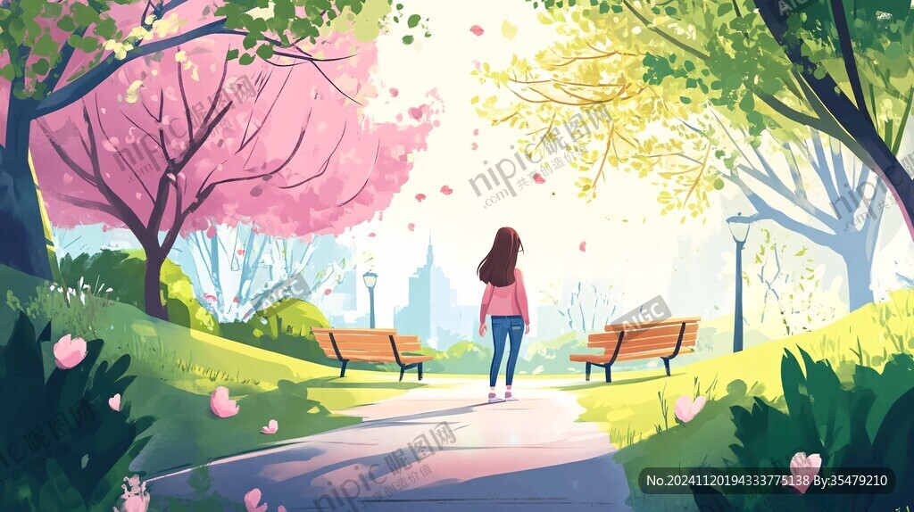 春季女孩插画