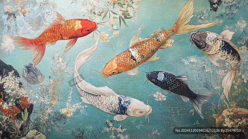 现代鲤鱼壁画