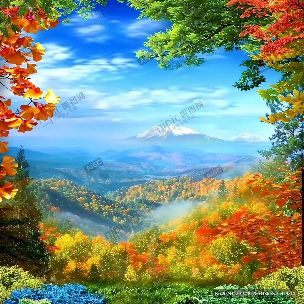 秋天美景秋天森林画