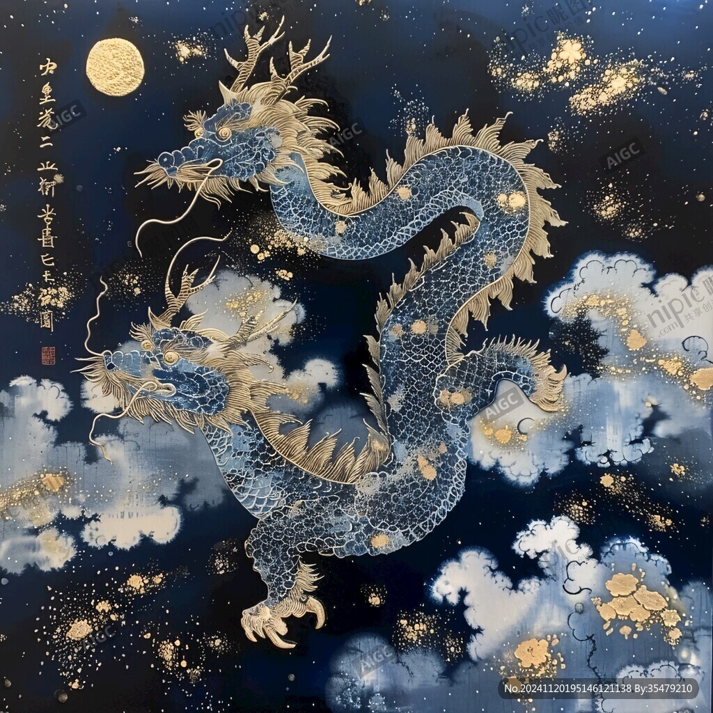 龙年烫金插画