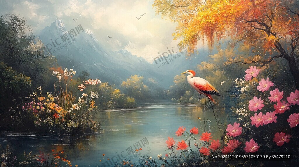 唯美花鸟风景画