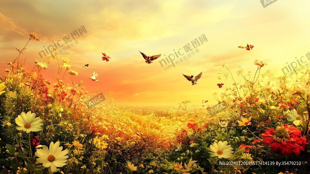 唯美夕阳花海
