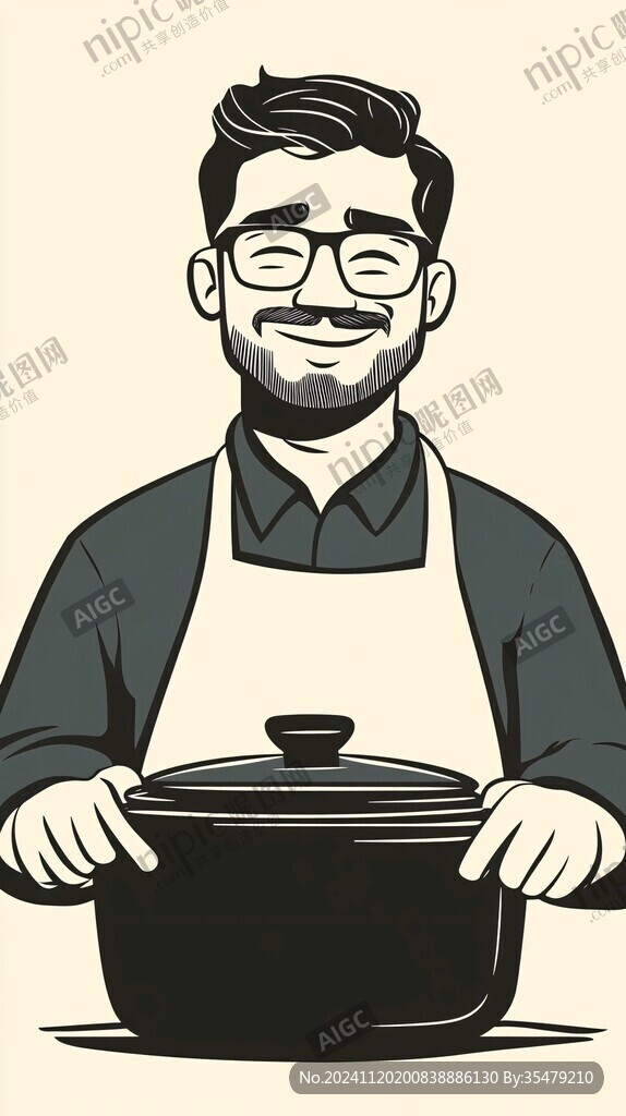 黄焖鸡米饭人物插画