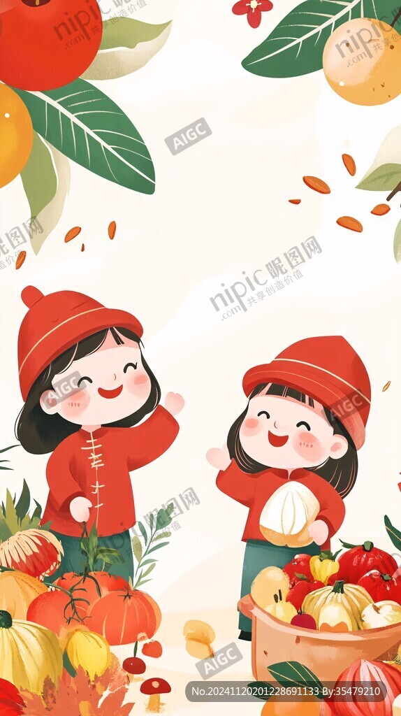 小女孩抱苹果包装插画
