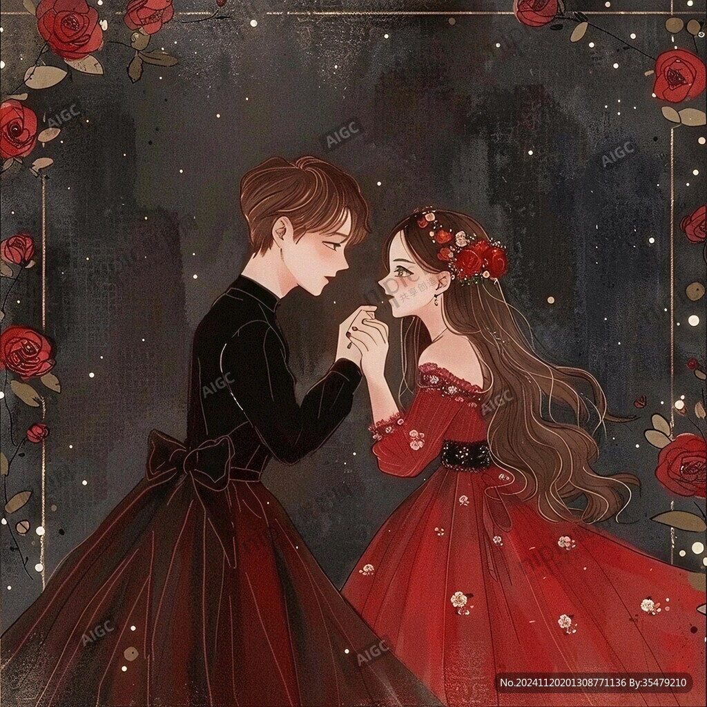 红色插画风婚礼