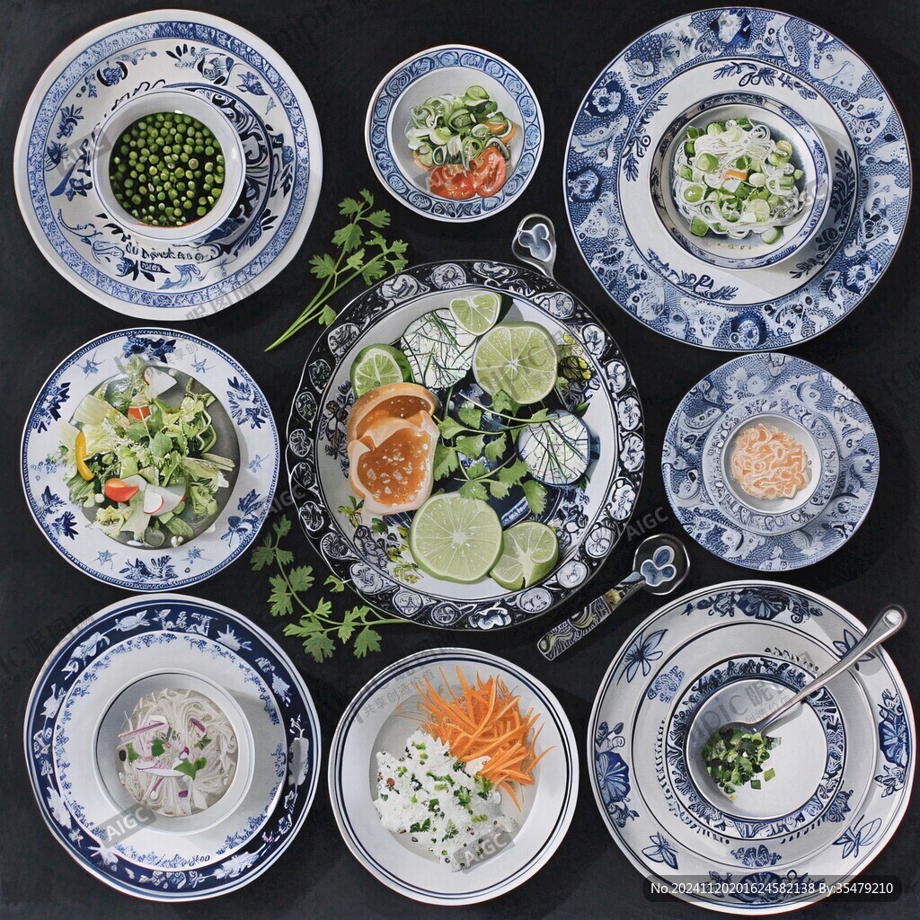 青花瓷餐具系列菜品
