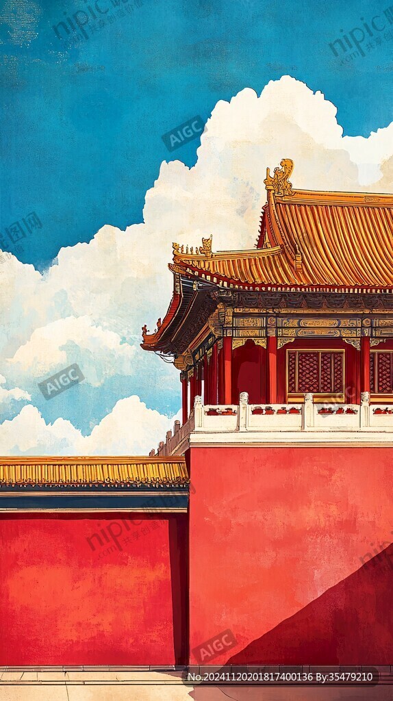 红宫墙插画